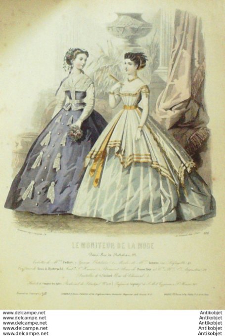 Gravure Mode Le Moniteur 1865 # 809 (Old Fashion plate)