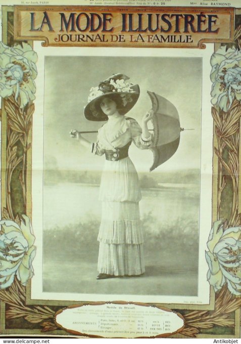 La Mode illustrée journal 1910 n° 28 Toilettes Costumes Passementerie