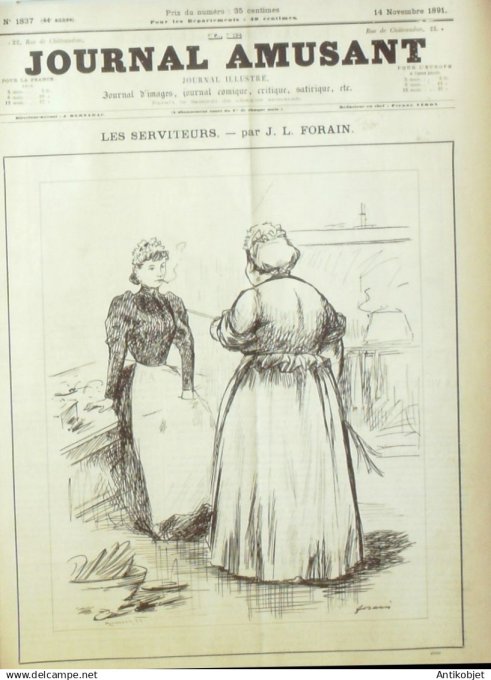 Le Journal Amusant 1891 n°1837 Les serviteurs le budget, bribes et morceaux la fille de Fanchon