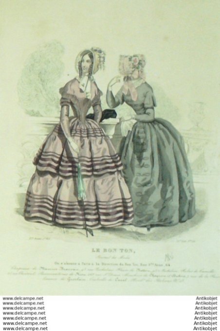 Gravure Mode Le Bon Ton 1844 # 20 (aquarelle old fashion plate)