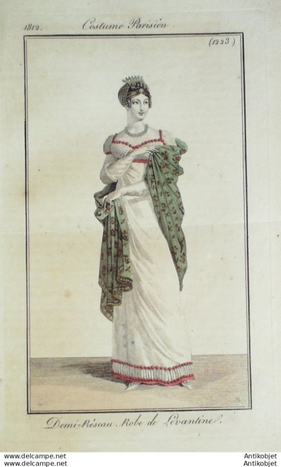 Gravure de mode Costume Parisien 1812 n°1223 Robe de Levantine