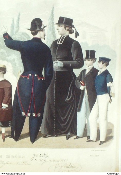 Gravure de Mode originale Observateur des modes 1863 # 100 Maison Fontaine signee