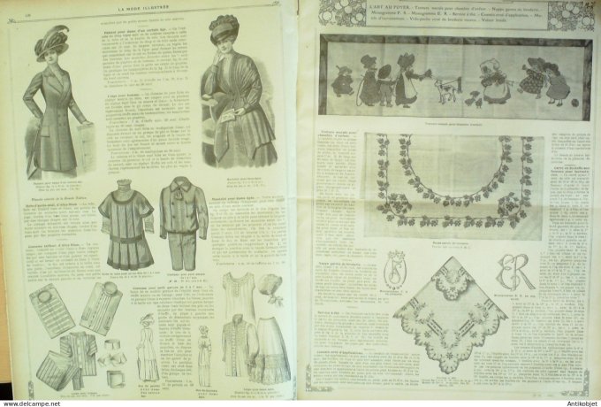 La Mode illustrée journal 1910 n° 28 Toilettes Costumes Passementerie