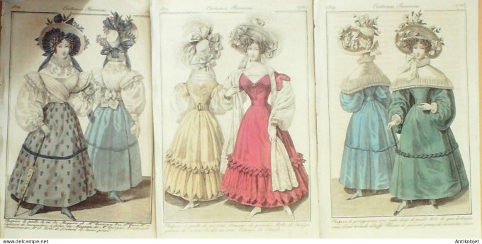 Gravures de mode Costume Parisien 1829 Lot 29 9 pièces