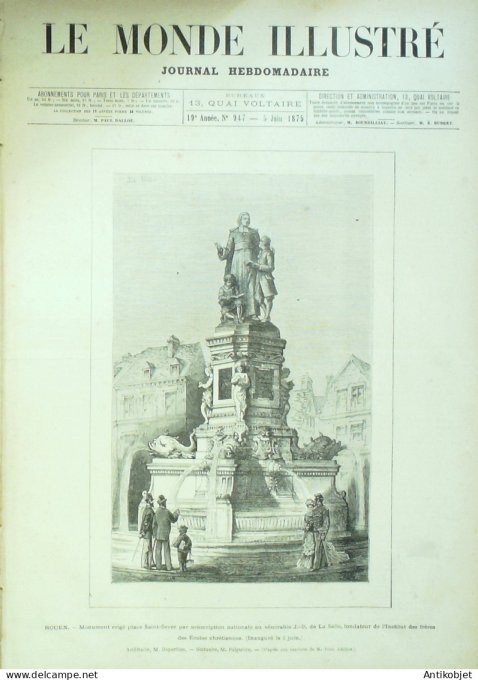 Le Monde illustré 1874 n°947 Saintes (17) Amiens (80) Turquie Mevloud crémonie Bordeaux (33) Isle-Ad