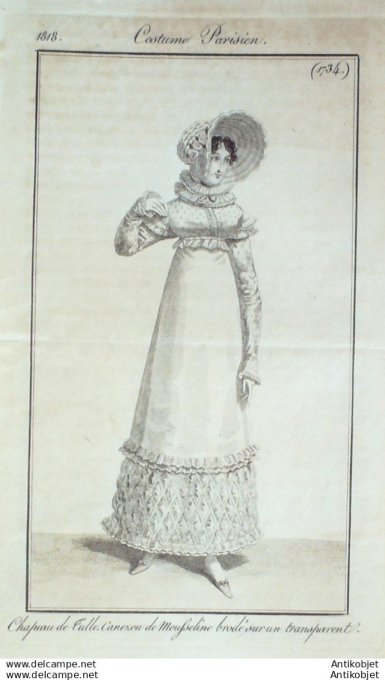 Gravure Mode Costume Parisien 1818 # 1734 (eau forte old Fashion plate