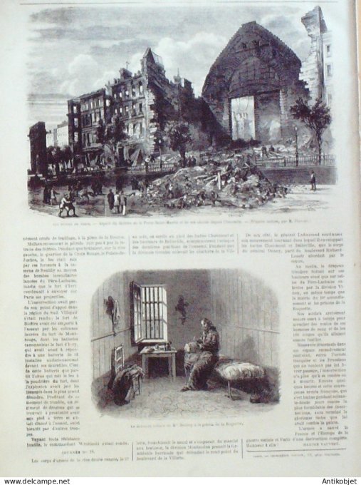 Le Monde illustré 1871 n°739 Quai d'Orsay incendies Paris 12 Bastille chaloupes en feu Prison La Roq