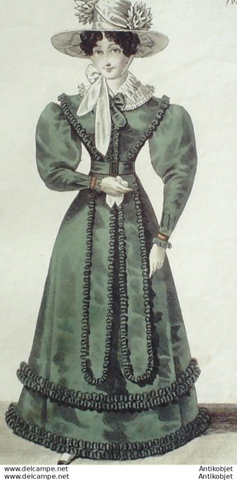 Costume Parisien 1825 # 2354 Robe mousseline brodée