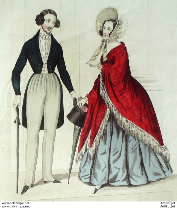 Gravure de mode Costume Parisien 1838 n°3598 Habit homme gilet