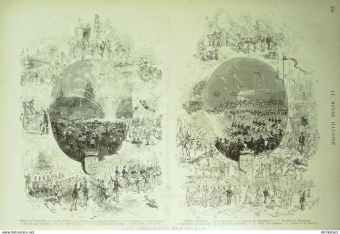Le Monde illustré 1874 n°947 Saintes (17) Amiens (80) Turquie Mevloud crémonie Bordeaux (33) Isle-Ad