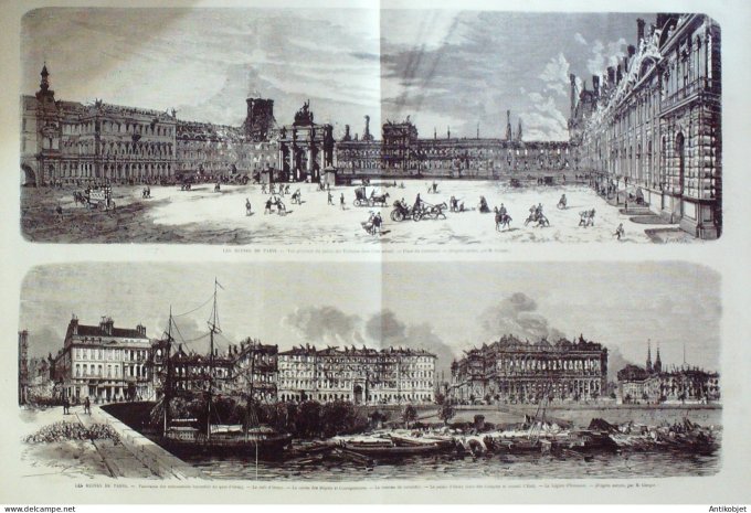 Le Monde illustré 1871 n°739 Quai d'Orsay incendies Paris 12 Bastille chaloupes en feu Prison La Roq