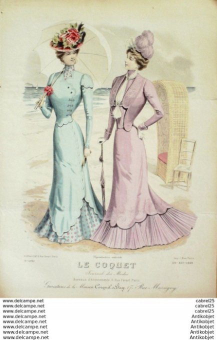 Gravure Mode Le Coquet 1899 # 25 (Old Fashion plate)  Maritime