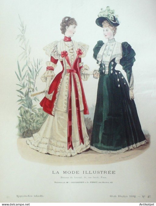 Gravure Mode illustree 1894 # 47 (Old Fashion plate) RARE