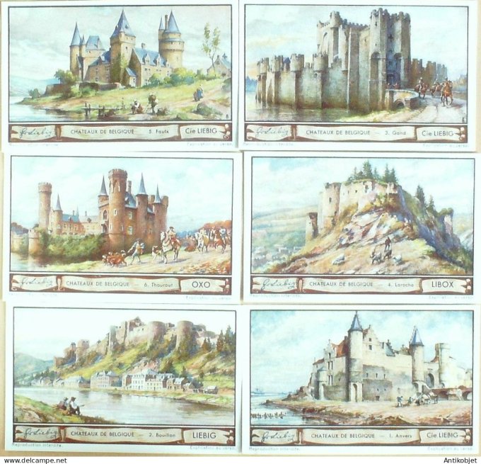 Chromo Liebig Sang 1288a Belgique chateaux 1-6 (1934)