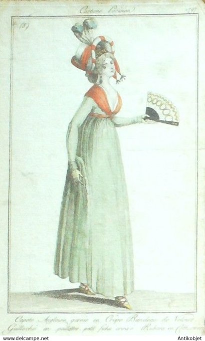 Costume Parisien 1797 an 5 #  8 (eau forte) Capote Anglaise Fichu croisé