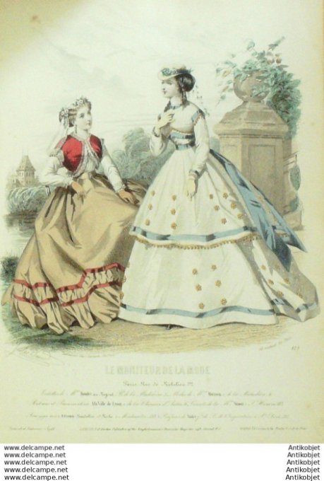 Gravure Mode Le Moniteur 1866 # 823 (Old Fashion plate)