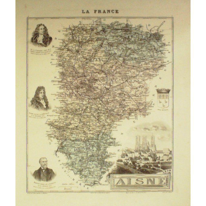 Carte AISNE (02) LAON Graveur LECOQ WALTNER BARBIER 1868