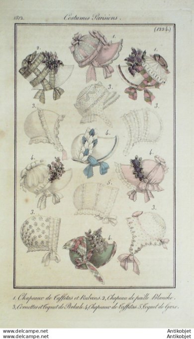 Costume Parisien 1812 # 1224 Cornettes et toques Perkale