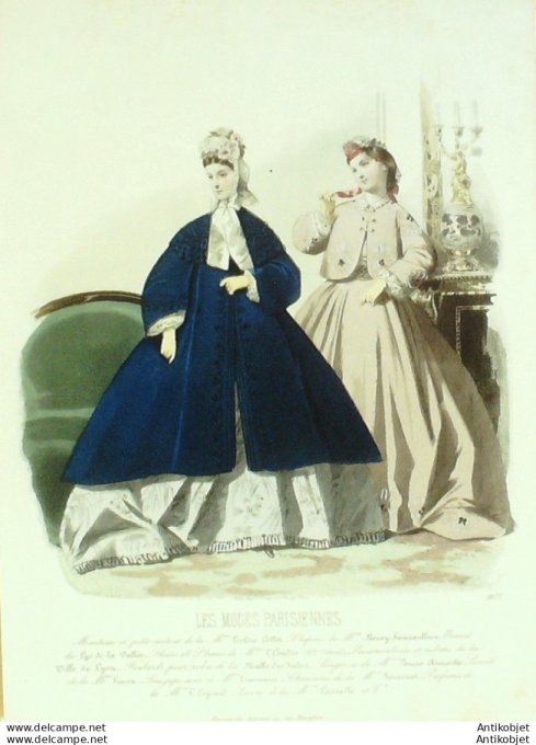Gravure Les Modes Parisiennes 1863 #1077 Robes Popeline Maison Leclère-Collot