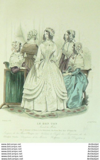 Gravure Mode Le Bon Ton 1844 # 16 (aquarelle old fashion plate)