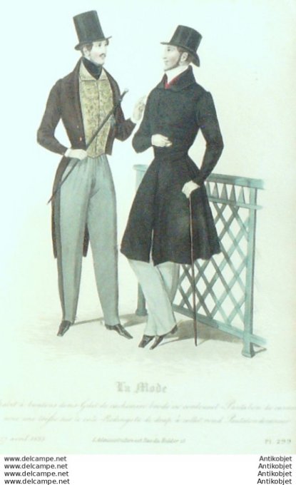Gravure La mode 1833 # 299 (aquarelle old Fashion plate)