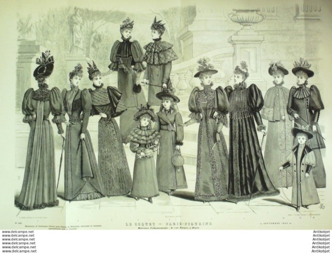 Gravure Mode Le Coquet 1892 # 400 (Old Fashion plate)