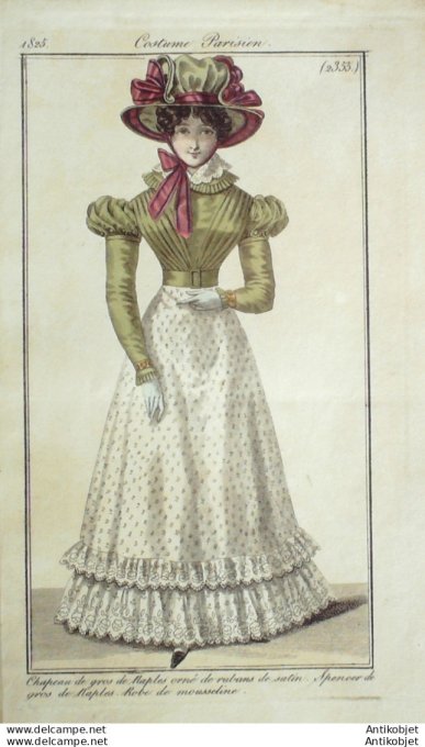 Gravure de mode Costume Parisien 1825 n°2355 Spencer gros de Naples