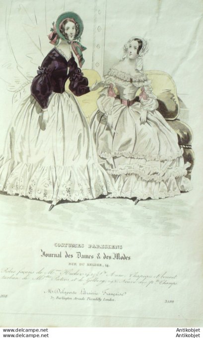 Costume Parisien 1838 # 3599 Robes perkale & mousseline