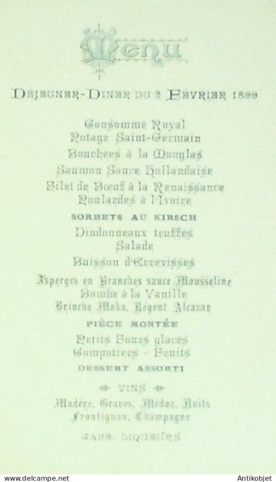Menu illustre banquet 1899