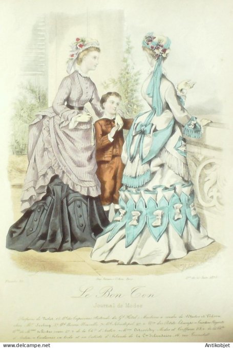Gravure Mode Le Bon Ton 1873 # 87 (aquarelle old fashion plate)