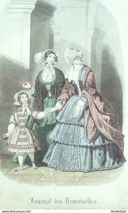Gravure Mode J.Demoiselles 1851 #  7 (aquarelle Old Fashion plate)