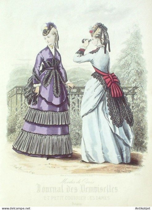 Gravure Mode J.Demoiselles 1871 # 3783 (aquarelle Old Fashion plate)