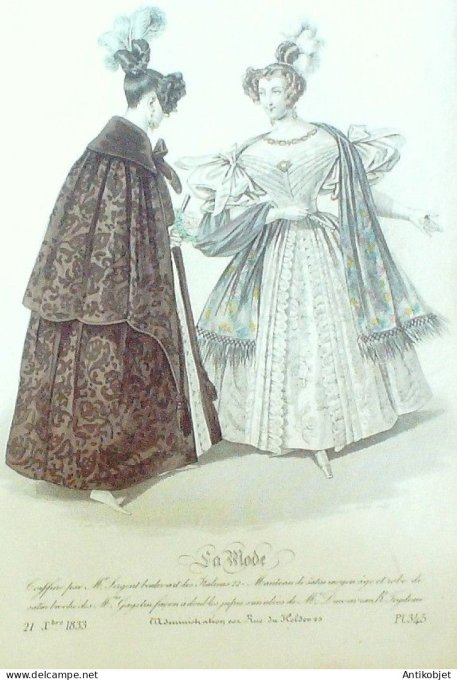 Gravure La mode 1833 # 345 (aquarelle old Fashion plate)