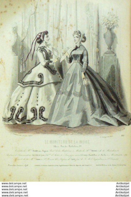 Gravure Mode Le Moniteur 1865 # 810 (Old Fashion plate)