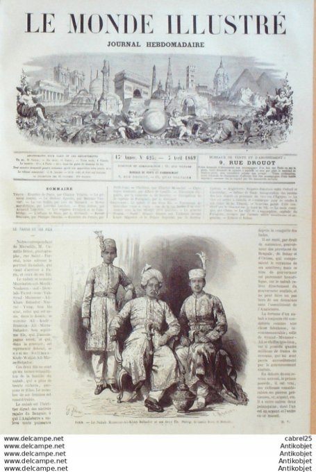 Le Monde illustré 1868 n°625 Inde Nabab Munsour-Ali-Khan Bahador Egypte Ismaîlia Suez Paraguay Asunc