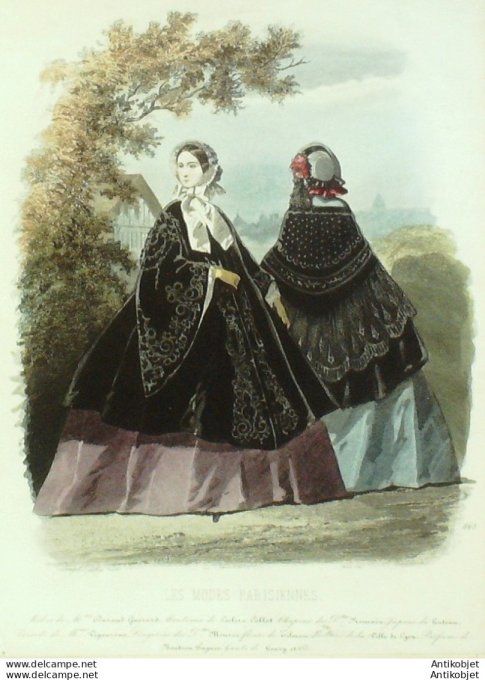 Gravure Les Modes Parisiennes 1859 # 865 Robes Maison Durand-Guérard