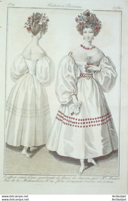 Gravure Mode Costume Parisien 1829 # 2730 (eau forte old Fashion plate