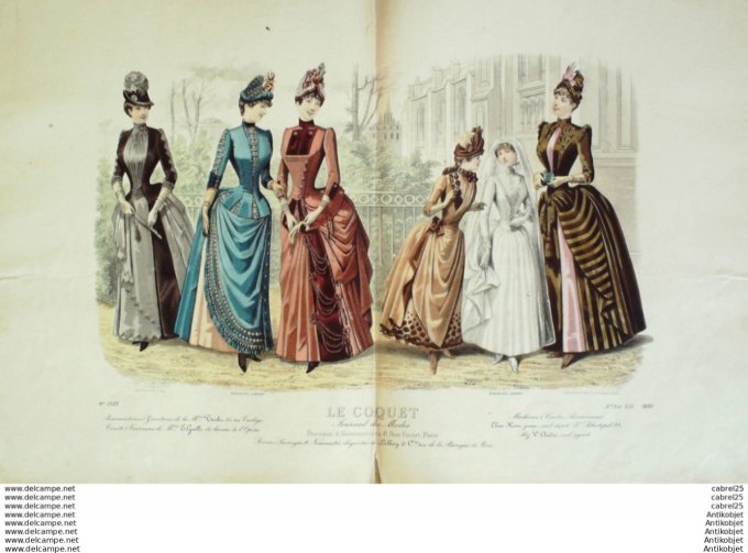 Gravure Mode Le Coquet 1886 # 09 (Old Fashion plate)