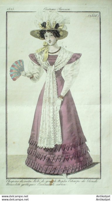 Gravure de mode Costume Parisien 1825 n°2356 Robe de gros de Naples