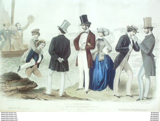 Gravure Mode Le Progres 1856- 6 (Old Fashion plate) Rare Amazone