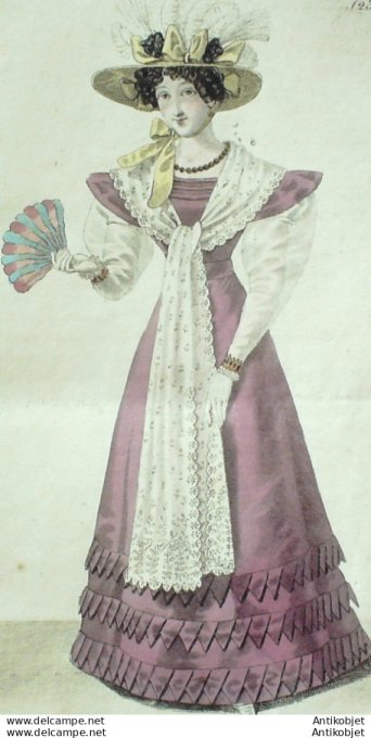 Gravure de mode Costume Parisien 1825 n°2356 Robe de gros de Naples
