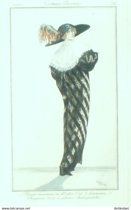 Gravure Costume Parisien 1912 # 36 Broders Roger (eau forte) Manteau de Loutre