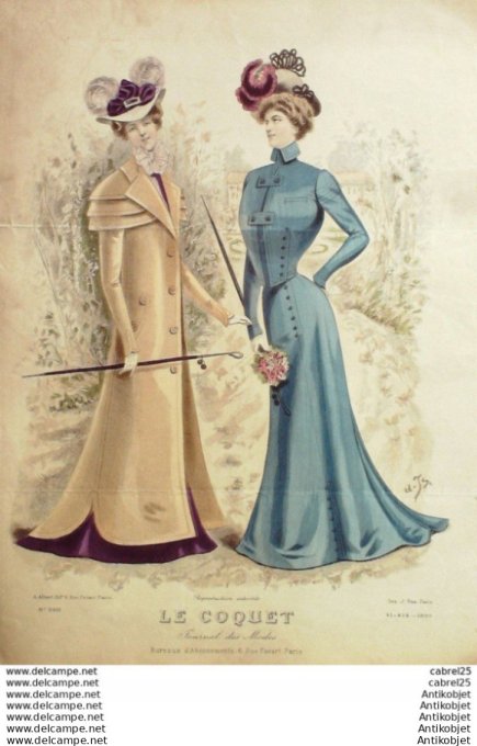 Gravure Mode Le Coquet 1899 # 41 (Old Fashion plate)