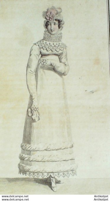 Gravure de mode Costume Parisien 1816 n°1577 Robe perkale