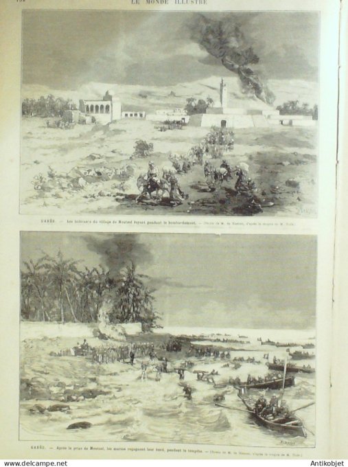 Le Monde illustré 1881 n°1274 Tunisie Gabes Mentzel Canon Revolver Hitchkiss Marseille (13) Prado Le