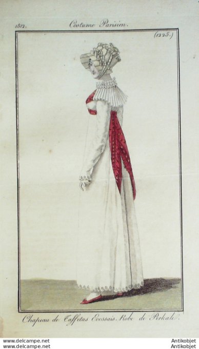 Gravure de mode Costume Parisien 1812 n°1225 Robe perkale