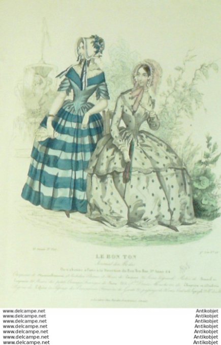 Gravure Mode Le Bon Ton 1844 # 15 (aquarelle old fashion plate)