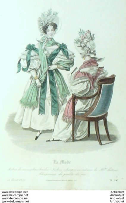 Gravure La mode 1832 # 247 (aquarelle old Fashion plate)
