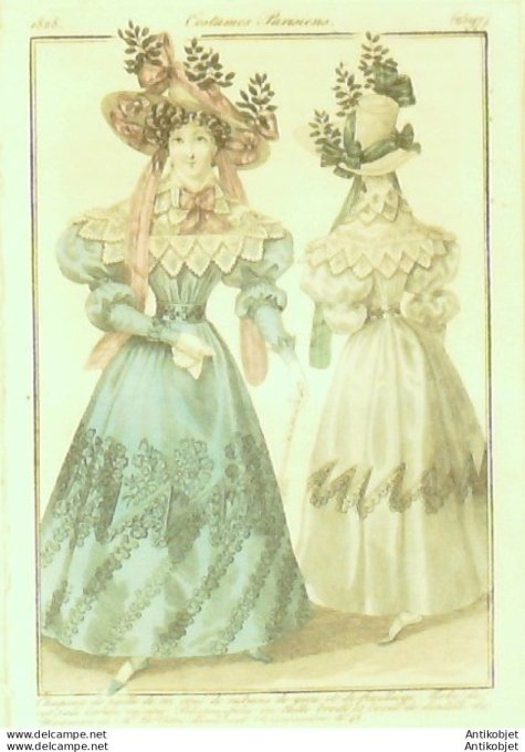 Costume Parisien 1828 # 2597 Robe de cot-pali brodée en soie brodée