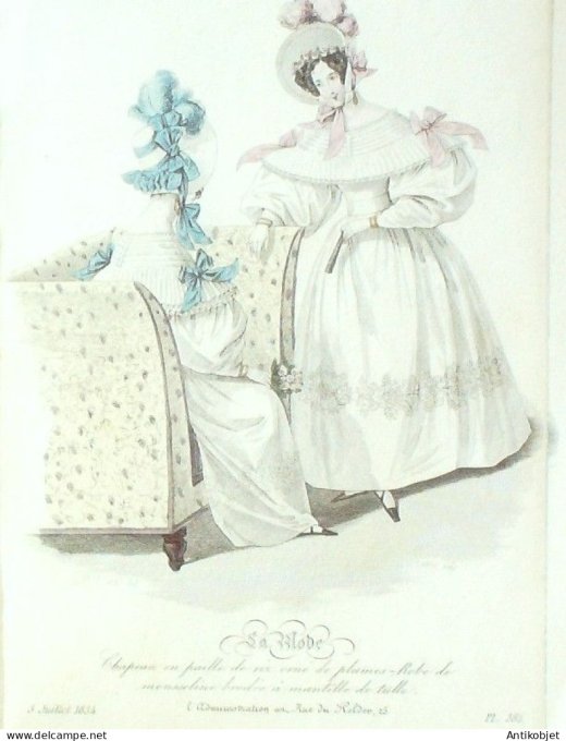 Gravure La mode 1834 # 385 (aquarelle old Fashion plate)